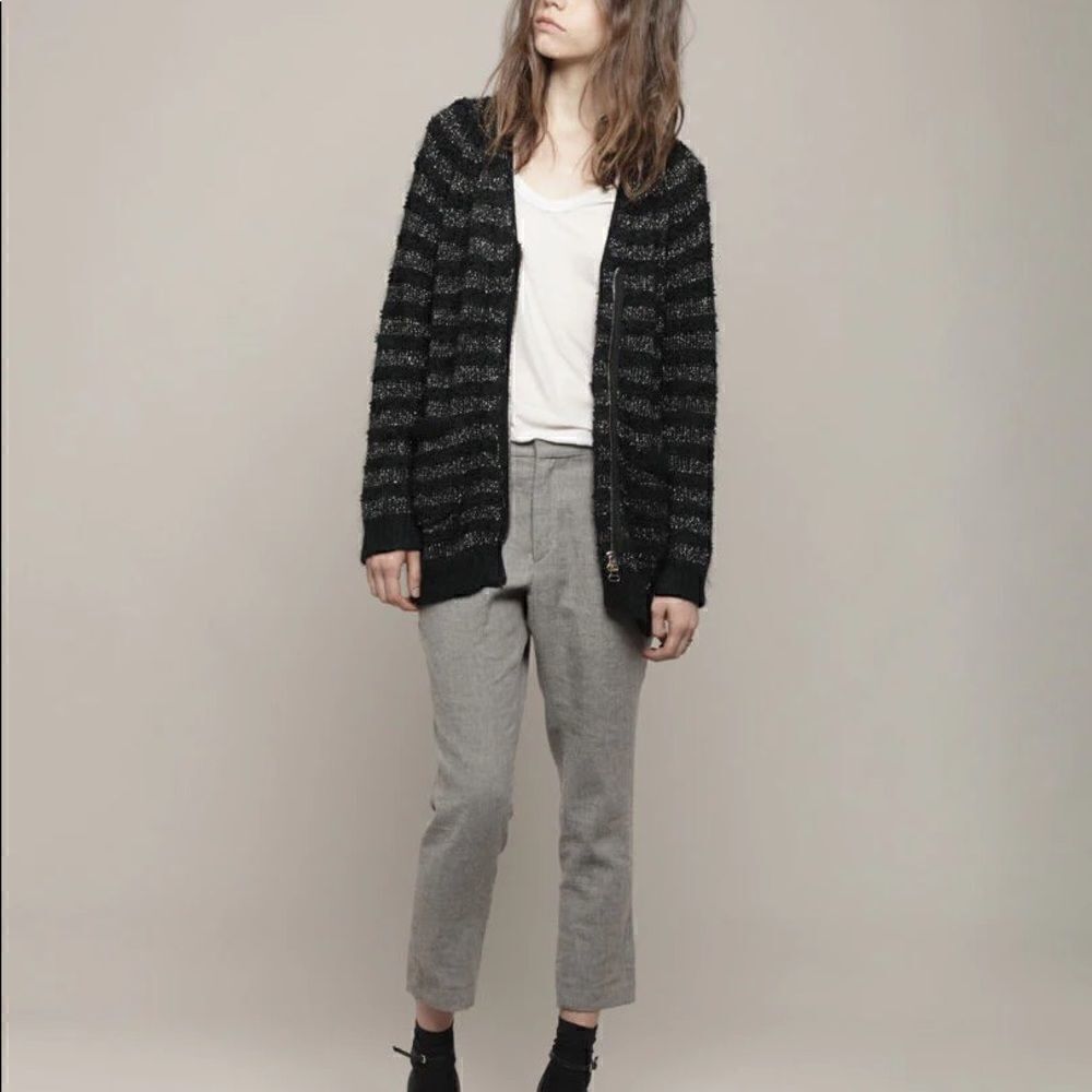 3.1 Philip Lim Black & Gold Metallic Stripe Cardigan